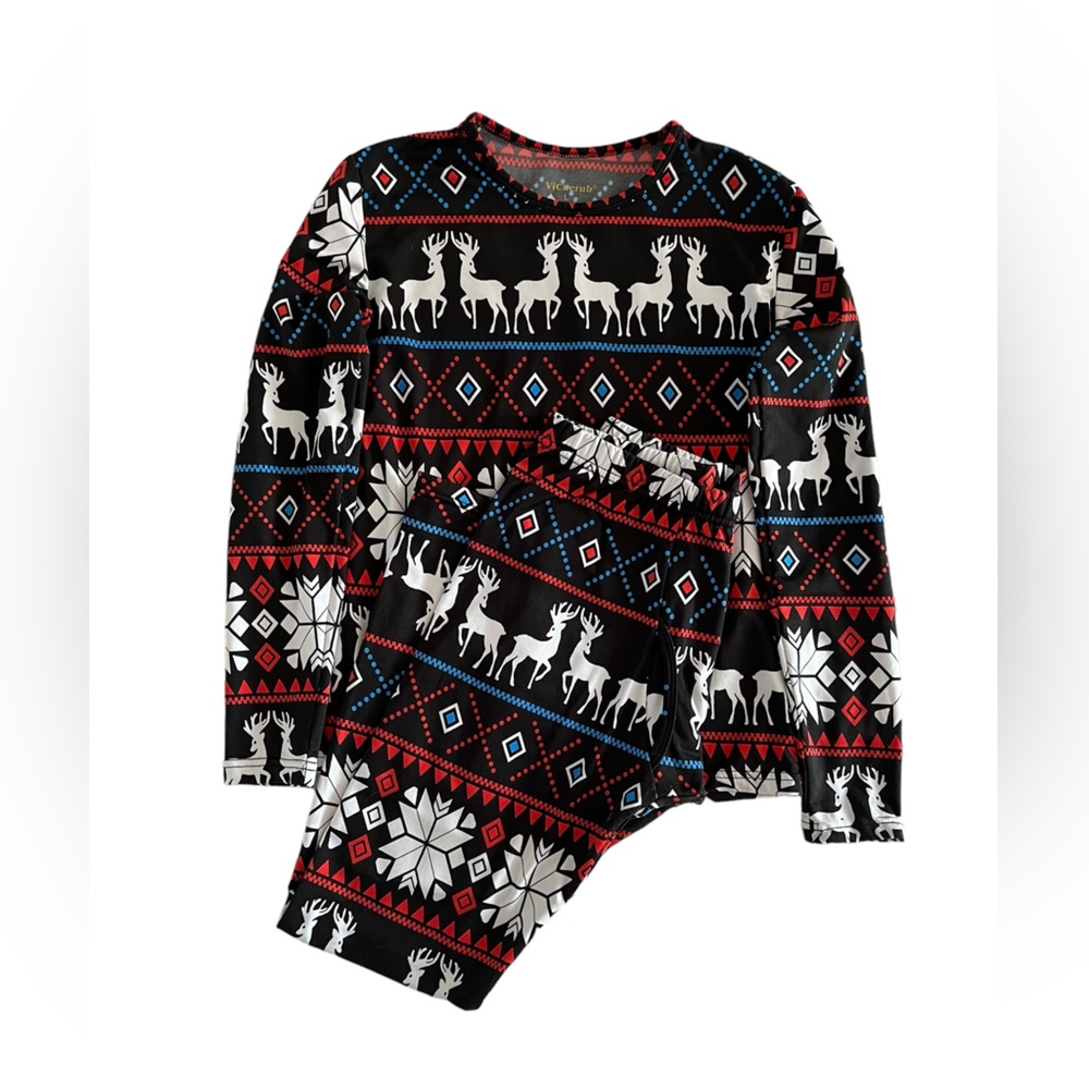 ViCherub Boys 2-Piece Thermal Underlayer Set, Holiday Pattern, Size L